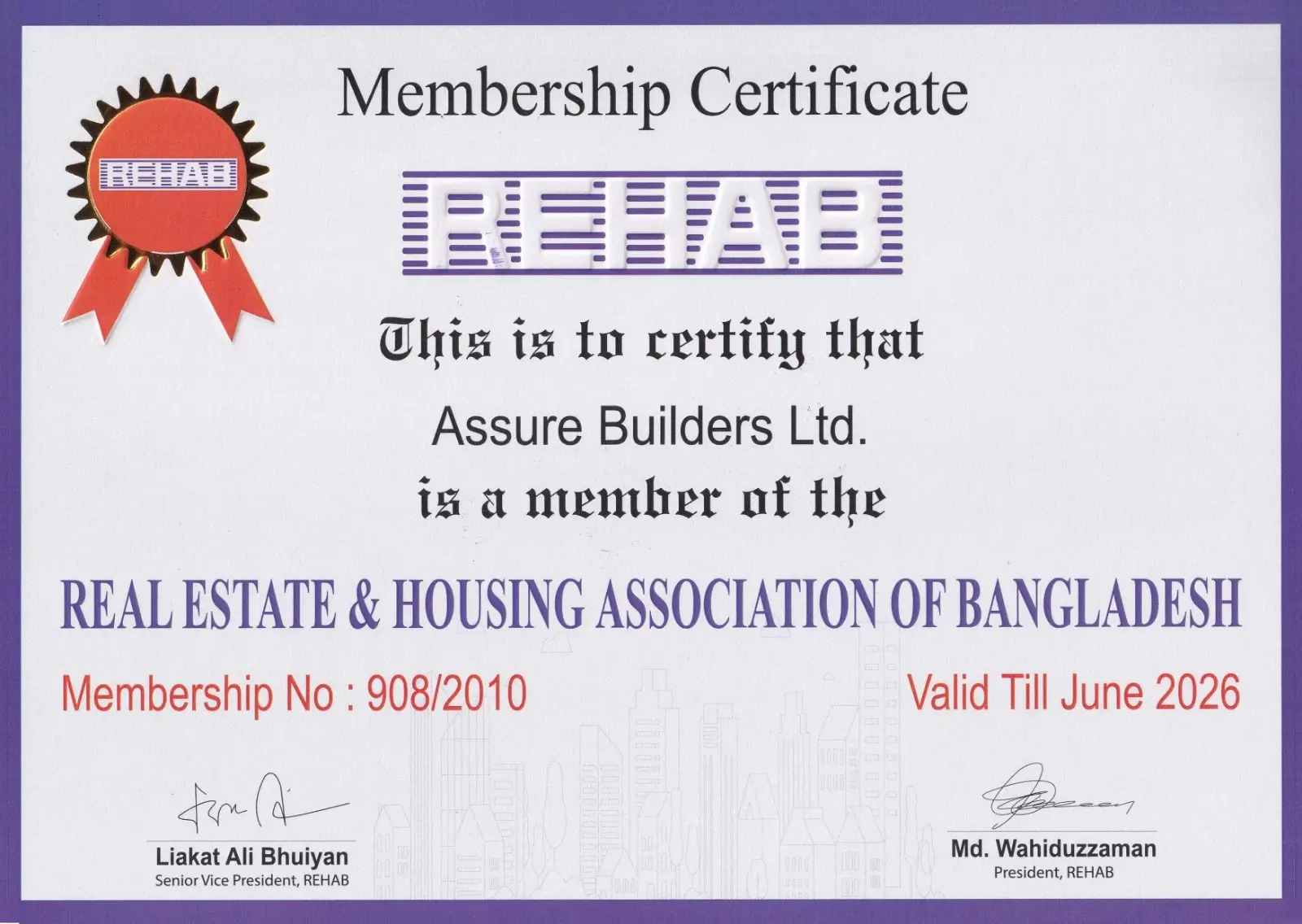 Rehab assure builders Certification of Assure Group-2026